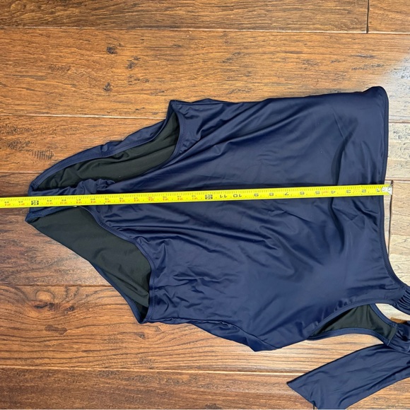 J. Crew NWT Bow One Shoulder One Piece Swimsuit Size 22 Navy Blue - Picture 13 of 13